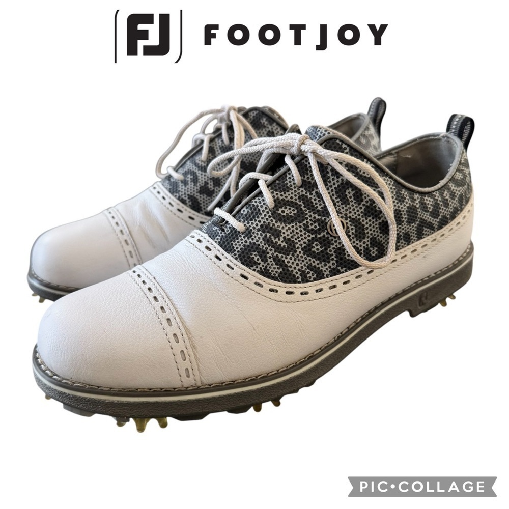 FootJoy Cap Toe Women golf shoes white gray animal print size 7.5 M